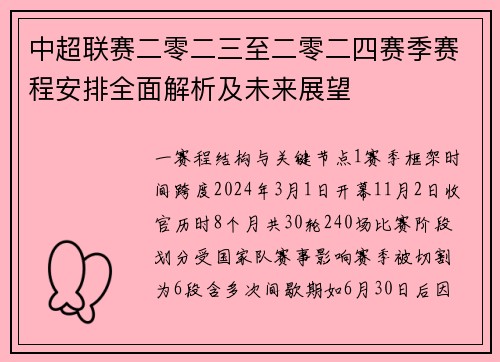 中超联赛二零二三至二零二四赛季赛程安排全面解析及未来展望
